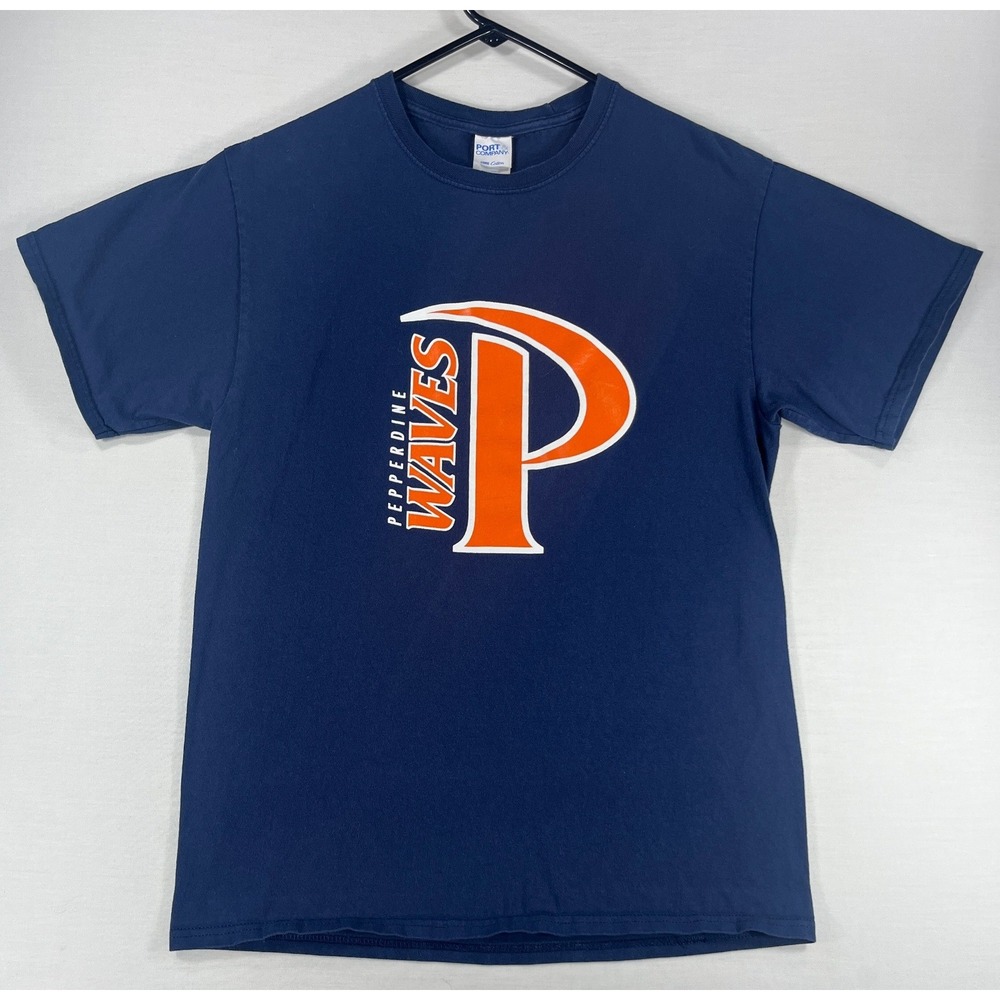 Port & Company Pepperdine Waves Graphic T-Shirt Navy Blue Mens Medium PC54